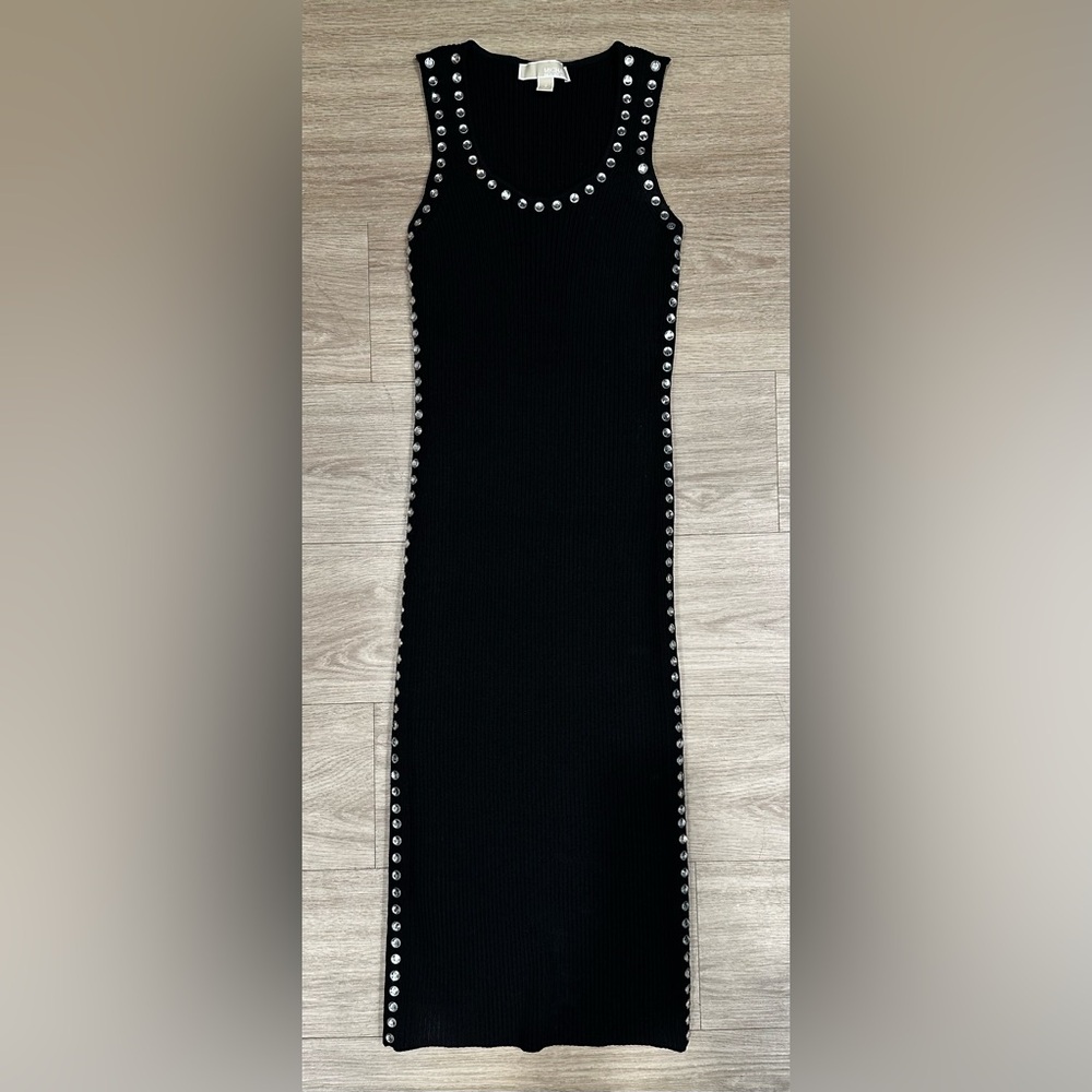 Black stretch rib-knit Michael Michael Kors midi dress, Small